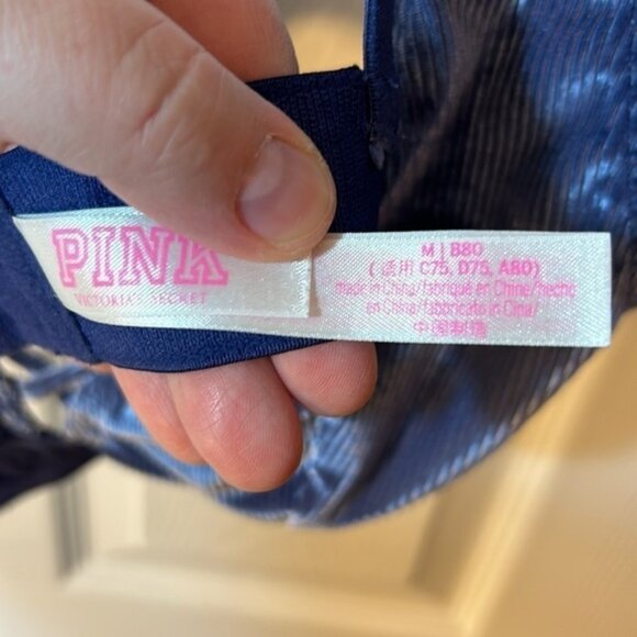 Size medium pink Victorias Secret unlined, purple velvet ribbed bralette - Picture 2 of 7